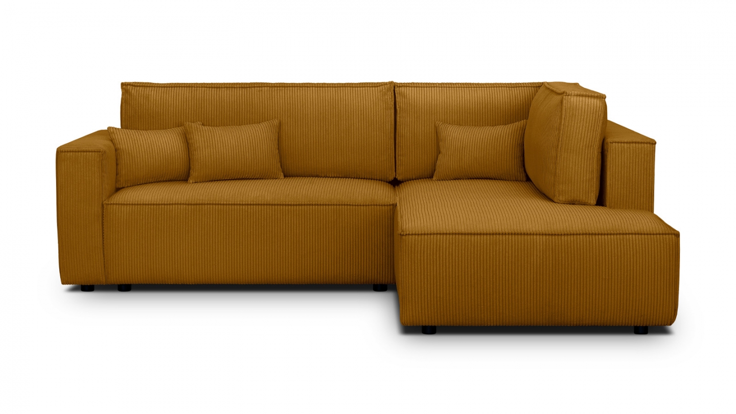 Canapé d'angle ouvert à droite convertible 3 places en velours côtelé jaune moutarde - Emma Canapé d'angle ouvert à droite convertible 3 places en velours côtelé jaune moutarde - Emma