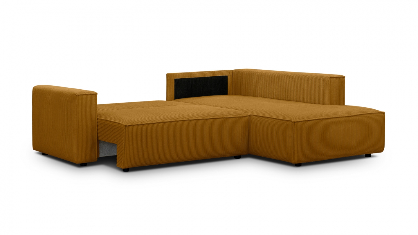 Canapé d'angle ouvert à droite convertible 3 places en velours côtelé jaune moutarde - Emma Canapé d'angle ouvert à droite convertible 3 places en velours côtelé jaune moutarde - Emma