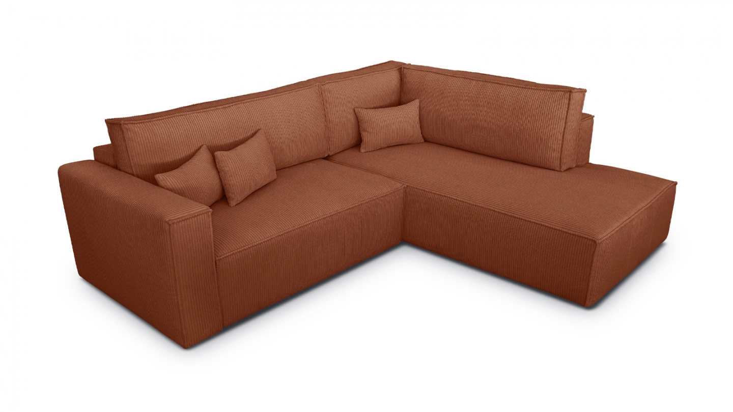 Canapé d'angle ouvert à droite convertible 3 places en velours côtelé rouille - Emma Canapé d'angle ouvert à droite convertible 3 places en velours côtelé rouille - Emma