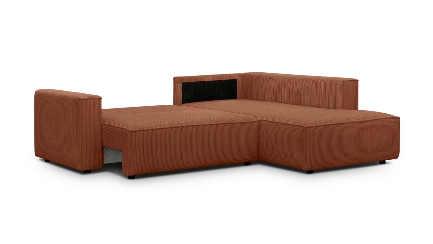 Canapé d'angle ouvert à droite convertible 3 places en velours côtelé rouille - Emma Canapé d'angle ouvert à droite convertible 3 places en velours côtelé rouille - Emma