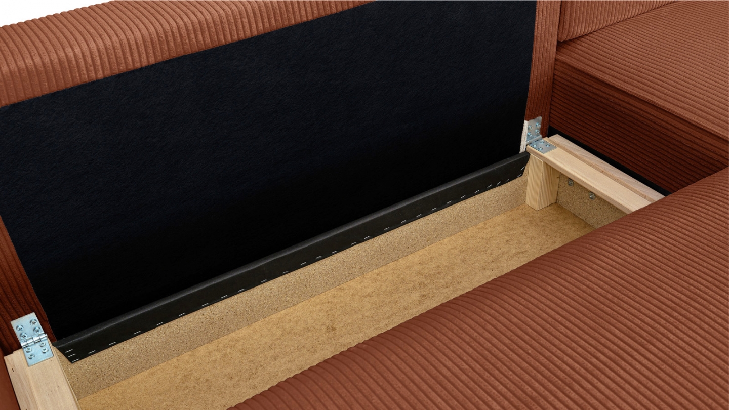 Canapé d'angle ouvert à droite convertible 3 places en velours côtelé rouille - Emma Canapé d'angle ouvert à droite convertible 3 places en velours côtelé rouille - Emma