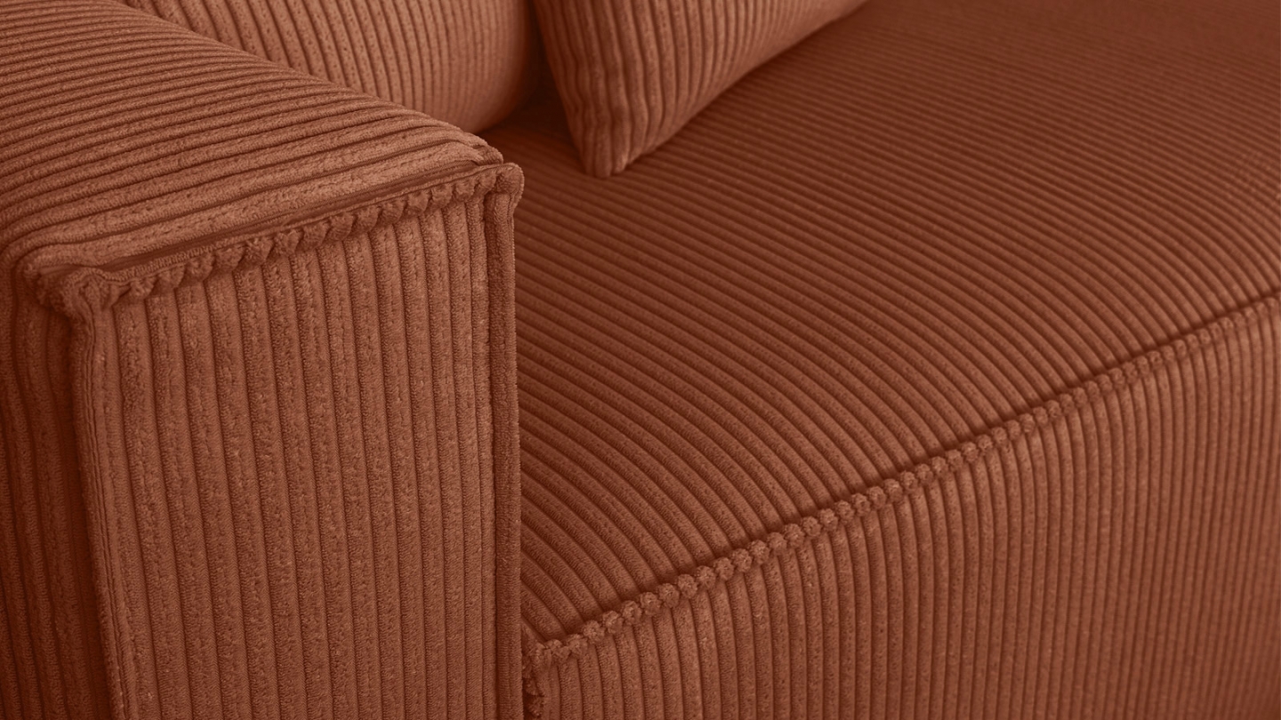 Canapé d'angle ouvert à droite convertible 3 places en velours côtelé rouille - Emma Canapé d'angle ouvert à droite convertible 3 places en velours côtelé rouille - Emma