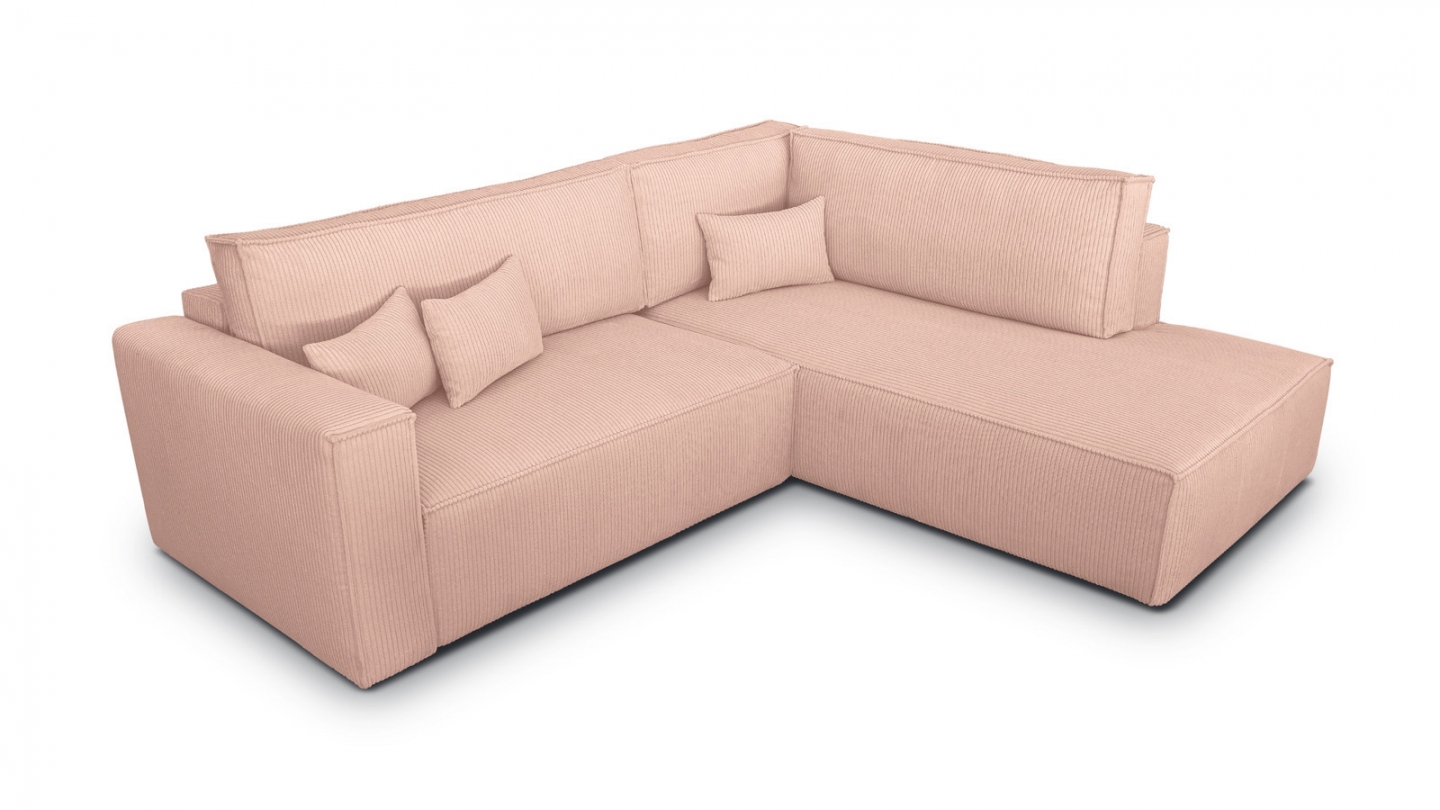 Canapé d'angle ouvert à droite convertible 3 places en velours côtelé rose pâle - Emma Canapé d'angle ouvert à droite convertible 3 places en velours côtelé rose pâle - Emma