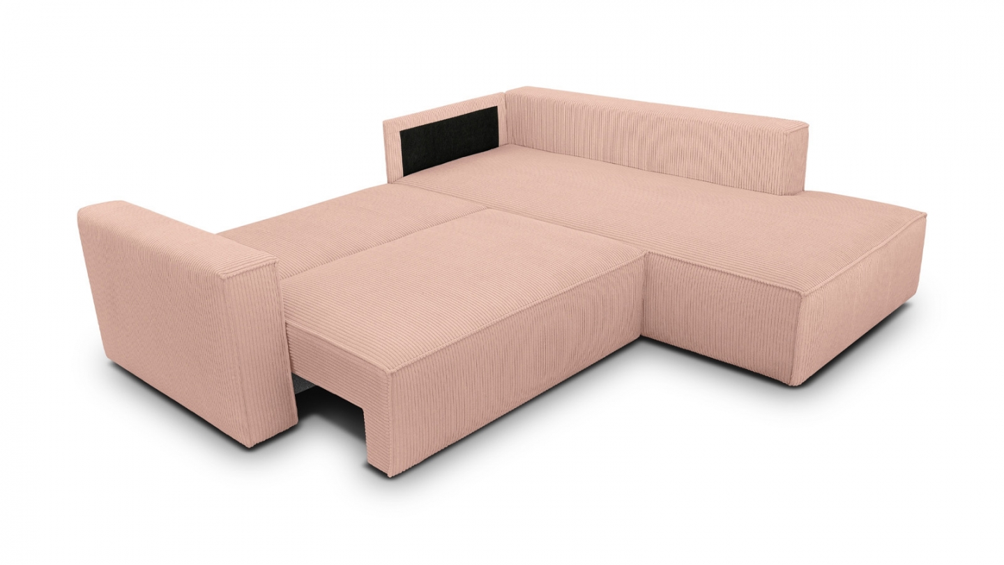 Canapé d'angle ouvert à droite convertible 3 places en velours côtelé rose pâle - Emma Canapé d'angle ouvert à droite convertible 3 places en velours côtelé rose pâle - Emma