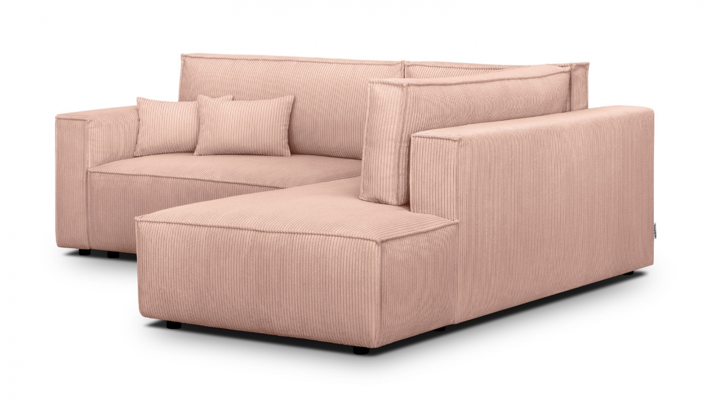Canapé d'angle ouvert à droite convertible 3 places en velours côtelé rose pâle - Emma Canapé d'angle ouvert à droite convertible 3 places en velours côtelé rose pâle - Emma