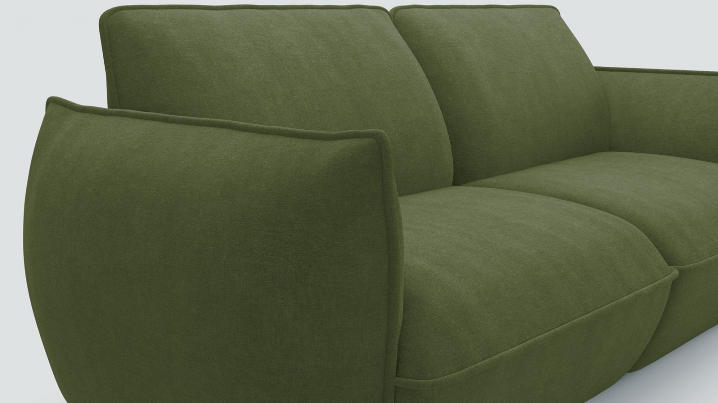 Canapé 3 places en tissu chenille vert olive - Lidia