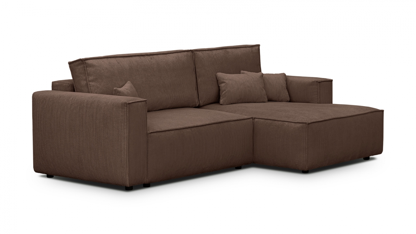 Canapé d'angle à droite convertible 3 places en velours côtelé marron - Asti Canapé d'angle à droite convertible 3 places en velours côtelé marron - Asti