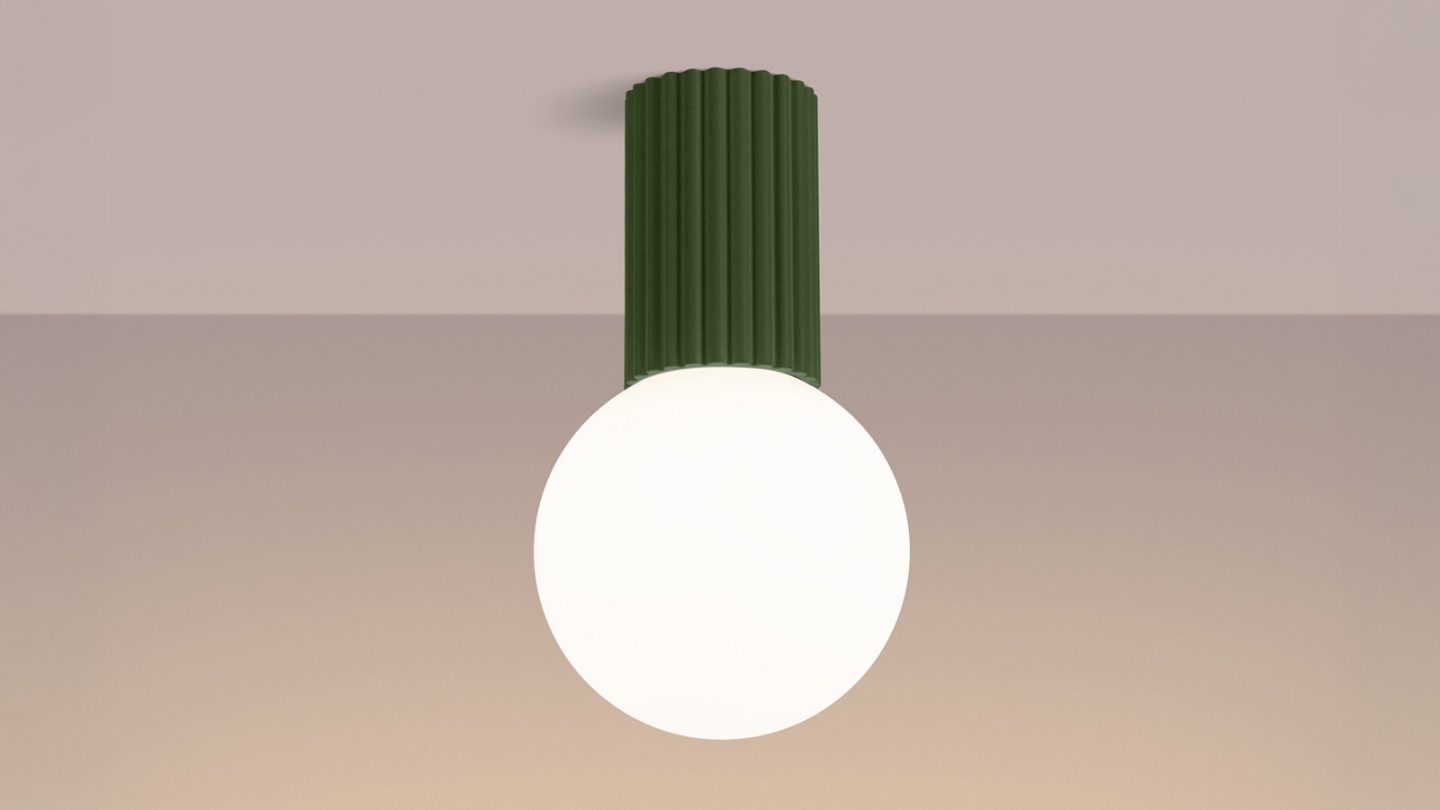 Plafonnier en aluminium cannelé vert olive - Halo