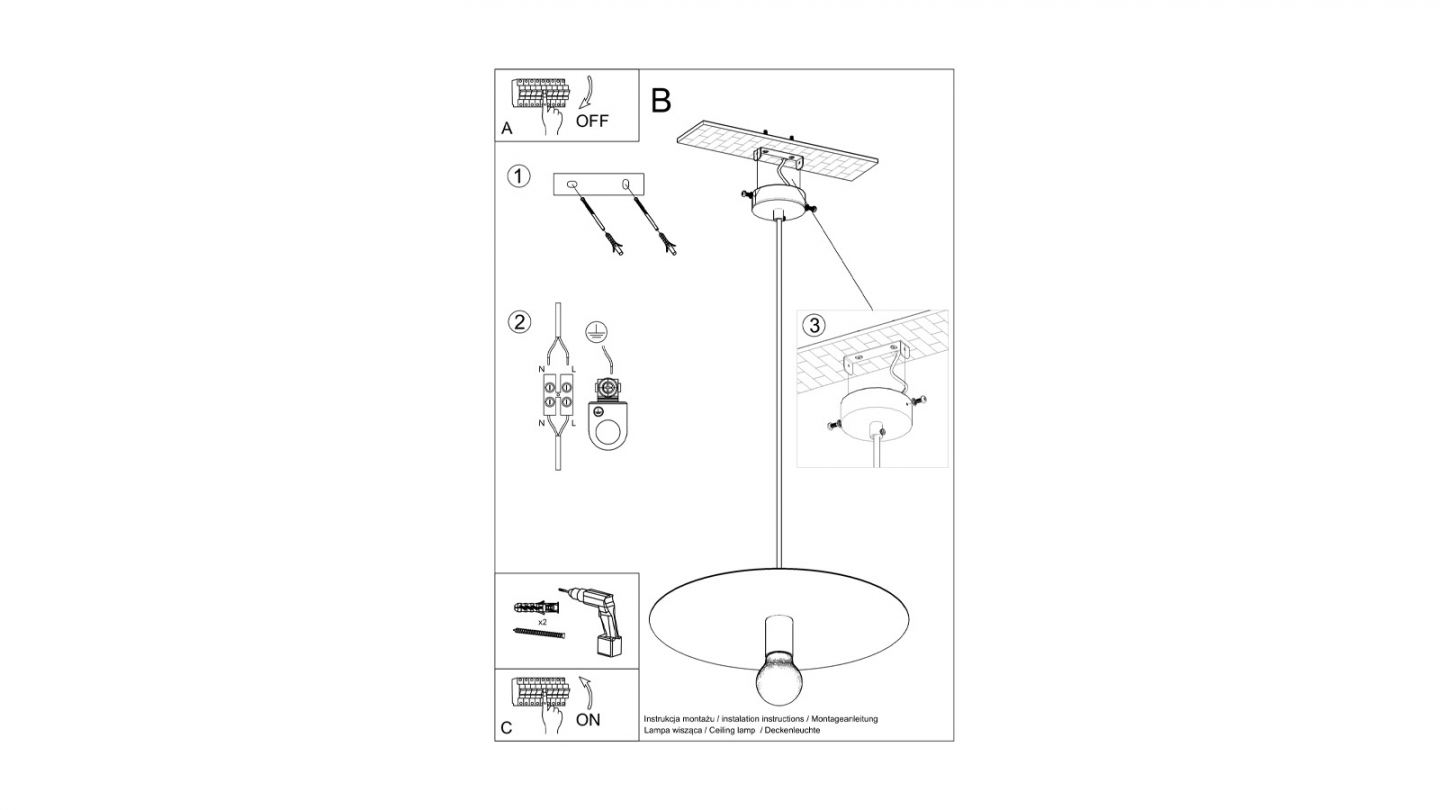 Suspension en métal noir 40 cm - Flavio