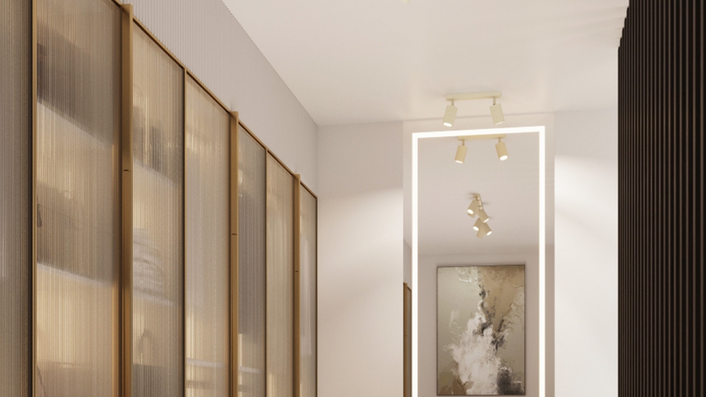 Plafonnier linéaire en aluminium cannelé 2 ampoules beige - Karbon