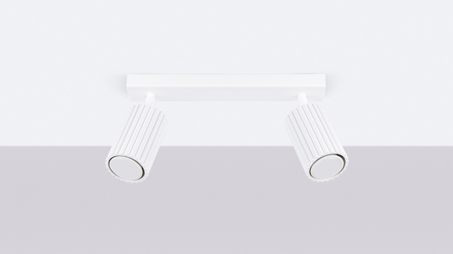 Plafonnier linéaire en aluminium cannelé 2 ampoules blanc - Karbon