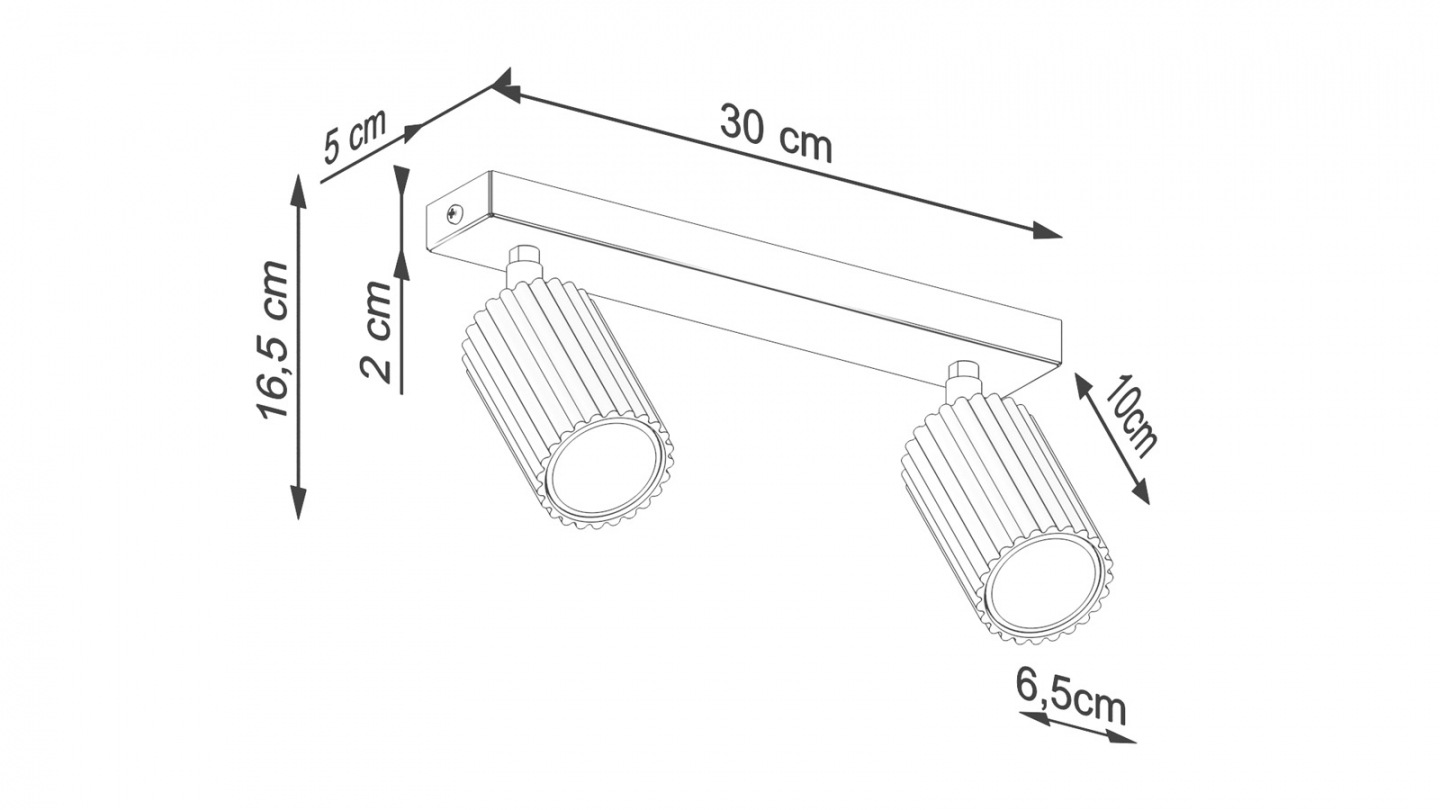 Plafonnier linéaire en aluminium cannelé 2 ampoules blanc - Karbon