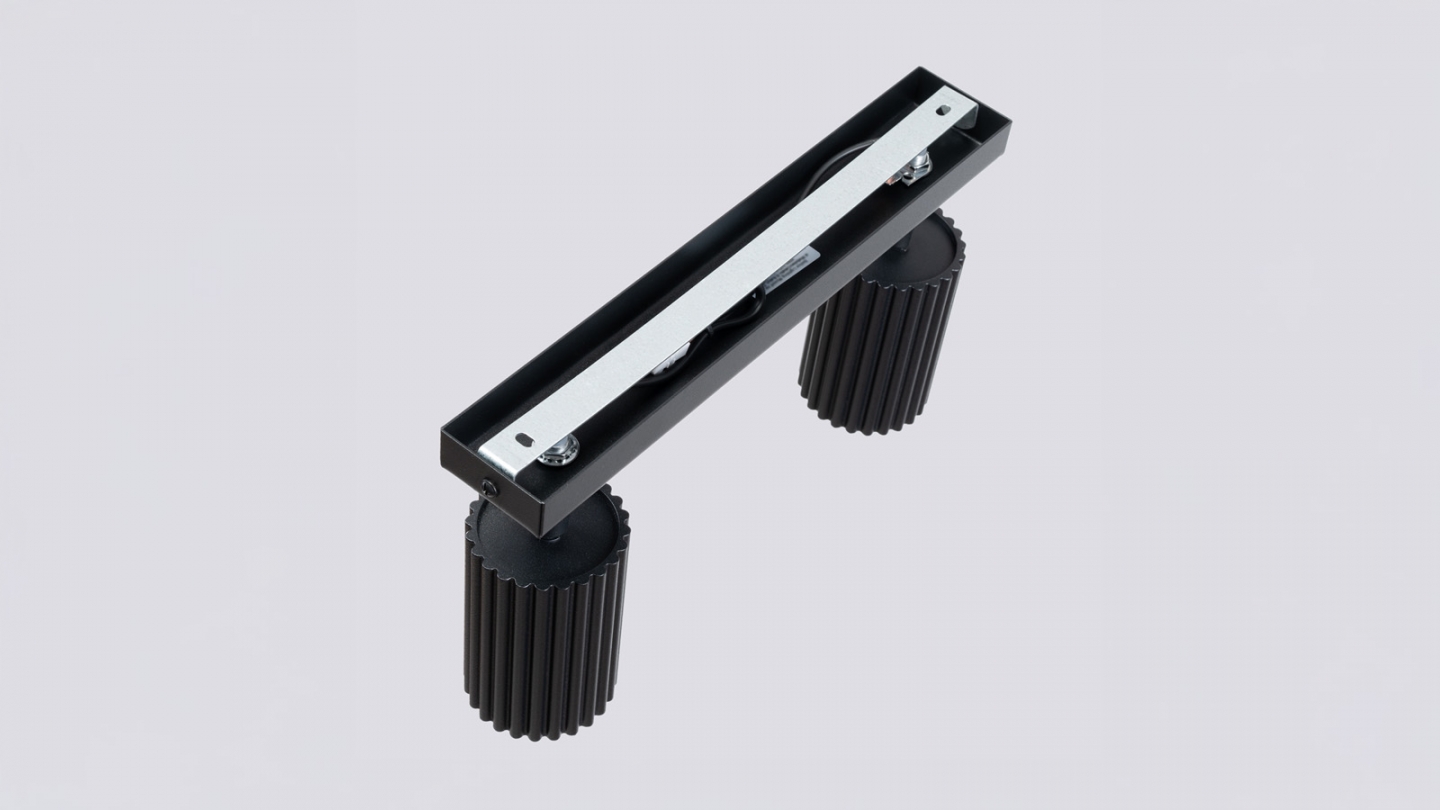 Plafonnier linéaire en aluminium cannelé 2 ampoules noir - Karbon