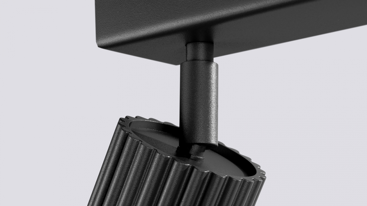 Plafonnier linéaire en aluminium cannelé 2 ampoules noir - Karbon
