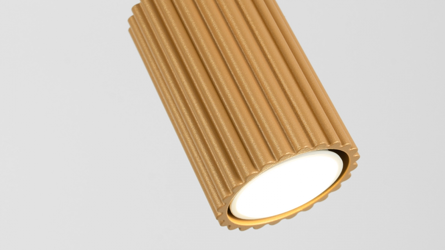 Plafonnier linéaire en aluminium cannelé 2 ampoules or - Karbon
