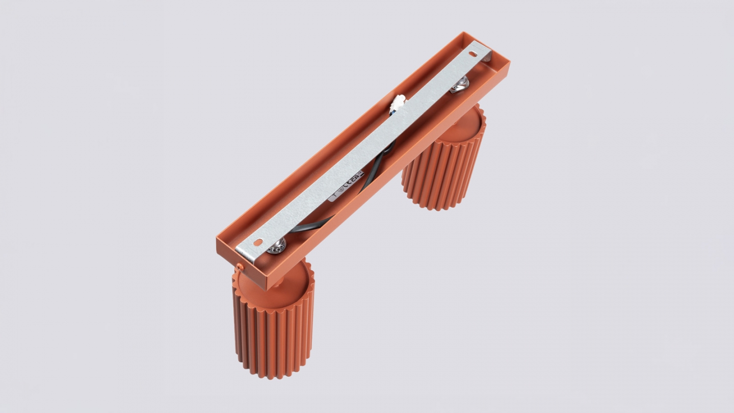 Plafonnier linéaire en aluminium cannelé 2 ampoules terracotta - Karbon
