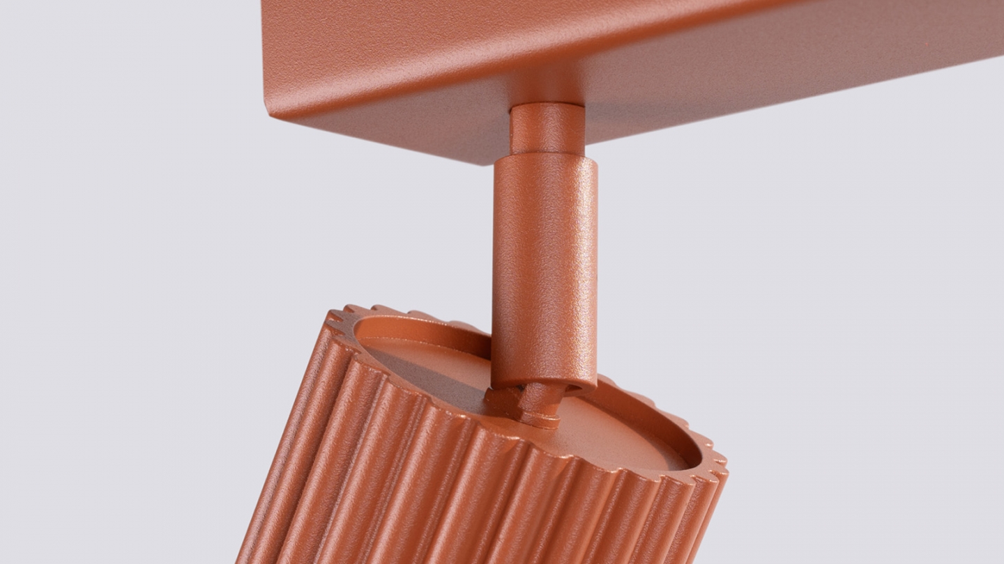 Plafonnier linéaire en aluminium cannelé 2 ampoules terracotta - Karbon