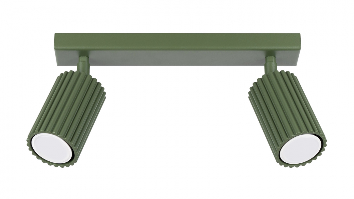 Plafonnier linéaire en aluminium cannelé 2 ampoules vert olive - Karbon