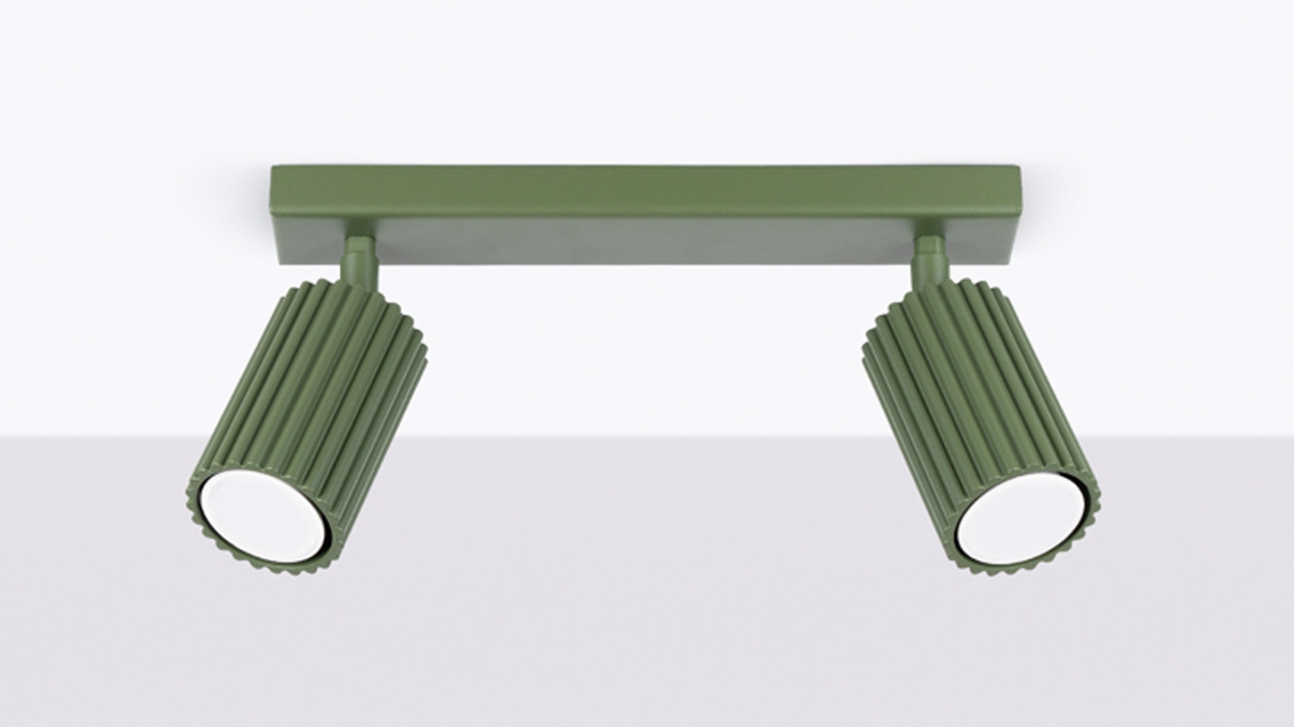 Plafonnier linéaire en aluminium cannelé 2 ampoules vert olive - Karbon