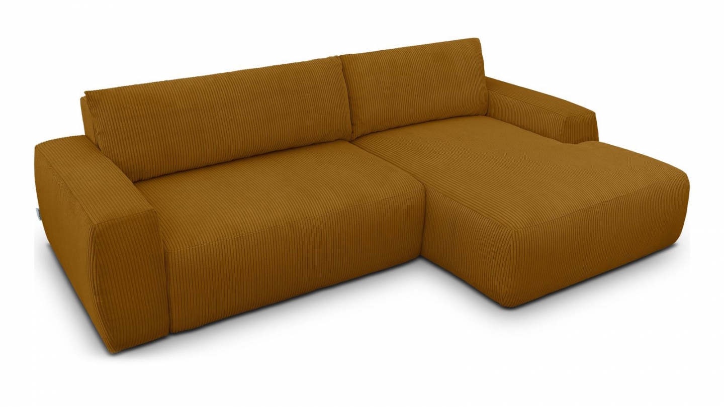 Canapé d'angle droit convertible 3 places en velours côtelé jaune moutarde - Sonny Canapé d'angle droit convertible 3 places en velours côtelé jaune moutarde - Sonny