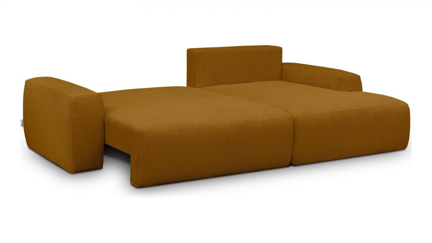 Canapé d'angle droit convertible 3 places en velours côtelé jaune moutarde - Sonny Canapé d'angle droit convertible 3 places en velours côtelé jaune moutarde - Sonny