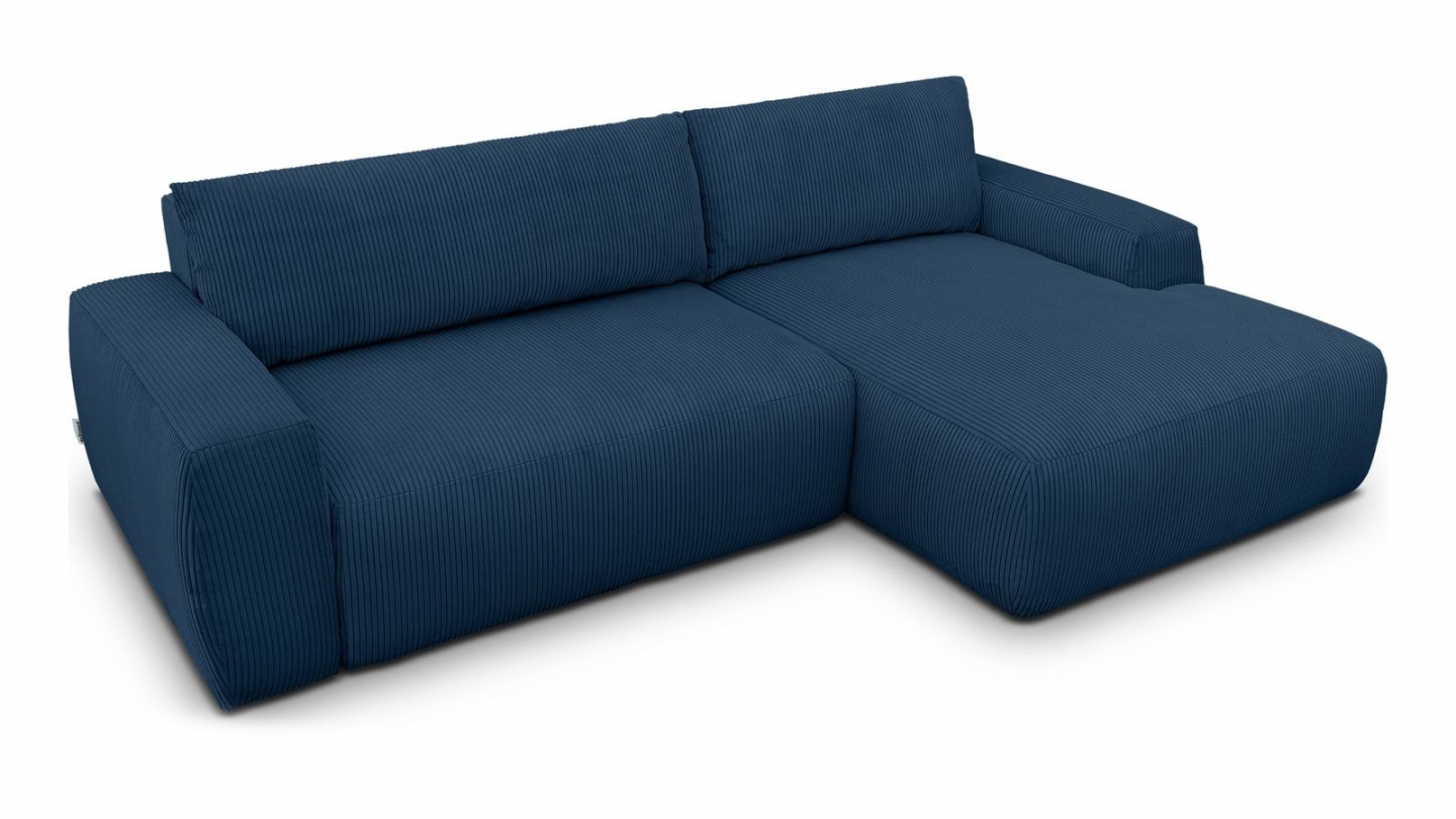 Canapé d'angle droit convertible 3 places en velours côtelé bleu - Sonny