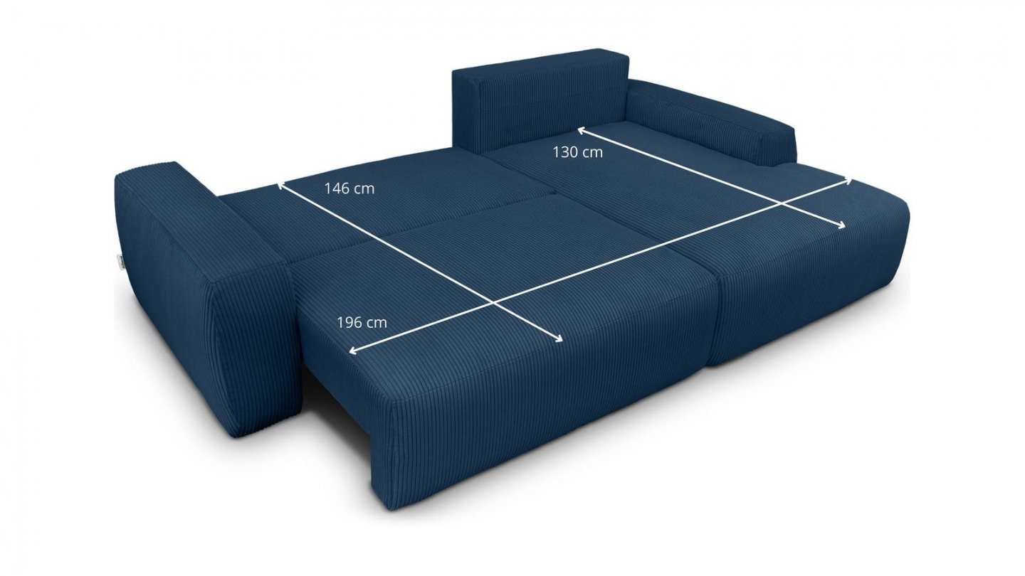 Canapé d'angle droit convertible 3 places en velours côtelé bleu - Sonny