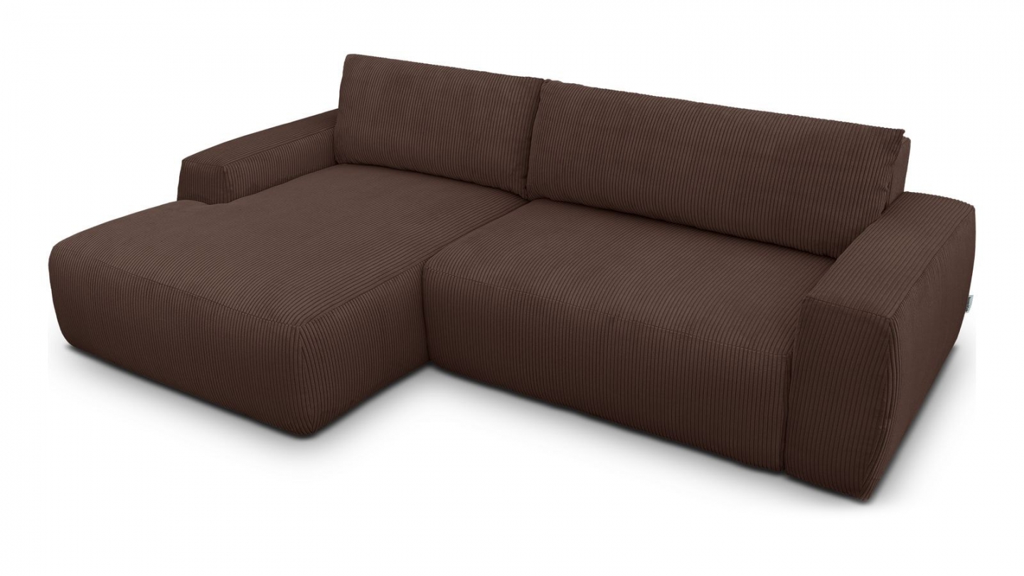 Canapé d'angle gauche convertible 3 places en velours côtelé moka - Sonny Canapé d'angle gauche convertible 3 places en velours côtelé moka - Sonny