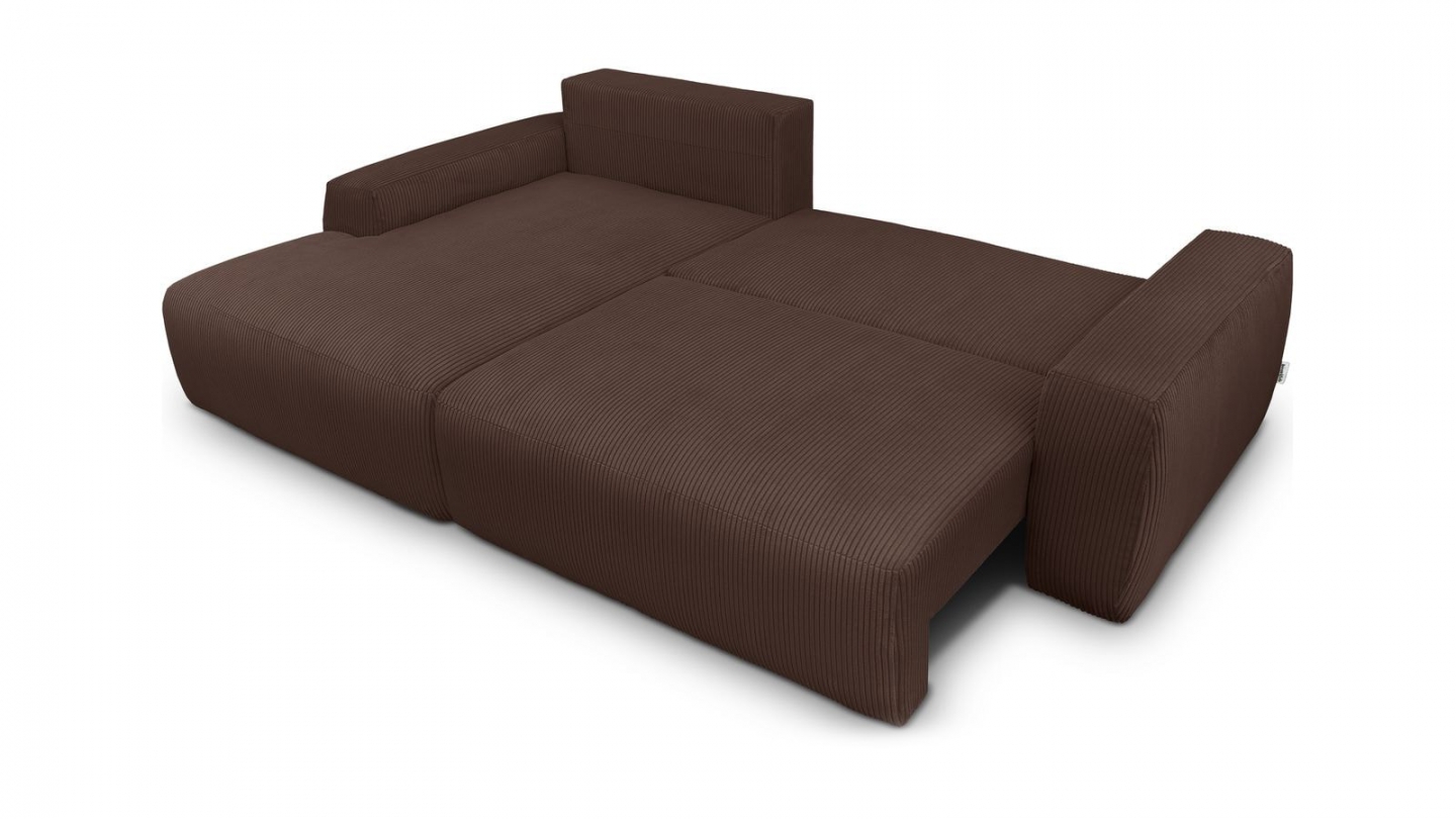 Canapé d'angle gauche convertible 3 places en velours côtelé moka - Sonny Canapé d'angle gauche convertible 3 places en velours côtelé moka - Sonny