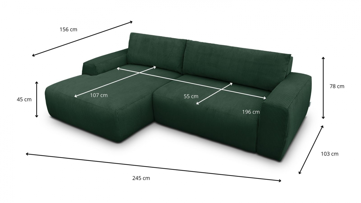 Canapé d'angle gauche convertible 3 places en velours côtelé vert - Sonny Canapé d'angle gauche convertible 3 places en velours côtelé vert - Sonny