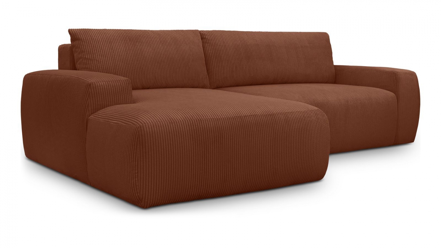 Canapé d'angle gauche convertible 3 places en velours côtelé rouille - Sonny Canapé d'angle gauche convertible 3 places en velours côtelé rouille - Sonny