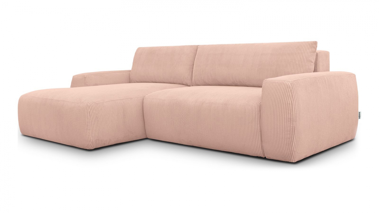 Canapé d'angle gauche convertible 3 places en velours côtelé rose pâle - Sonny