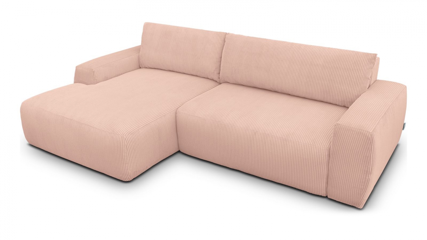 Canapé d'angle gauche convertible 3 places en velours côtelé rose pâle - Sonny