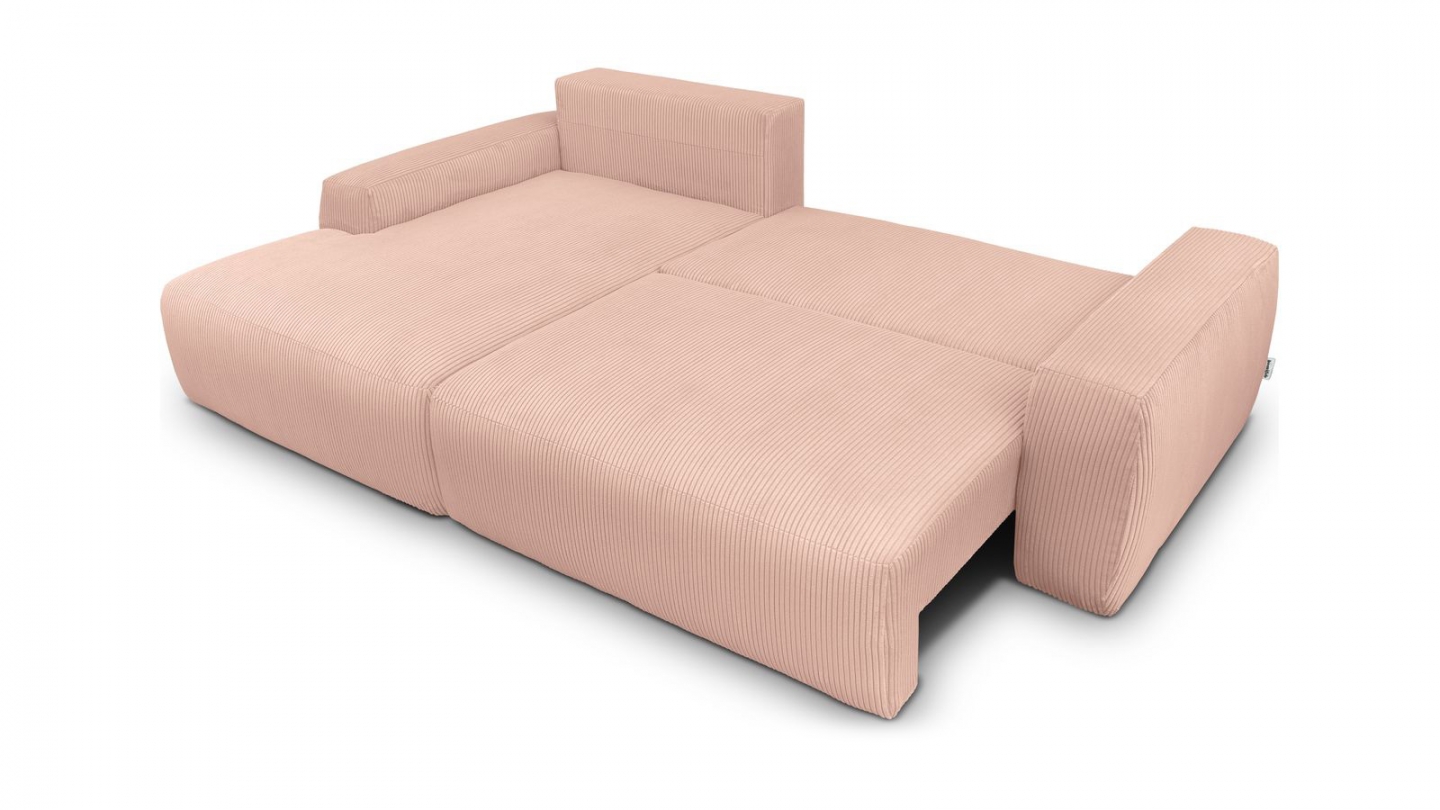 Canapé d'angle gauche convertible 3 places en velours côtelé rose pâle - Sonny