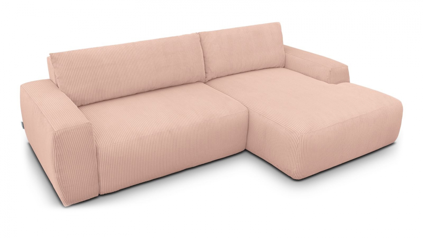 Canapé d'angle droit convertible 3 places en velours côtelé rose pâle - Sonny Canapé d'angle droit convertible 3 places en velours côtelé rose pâle - Sonny