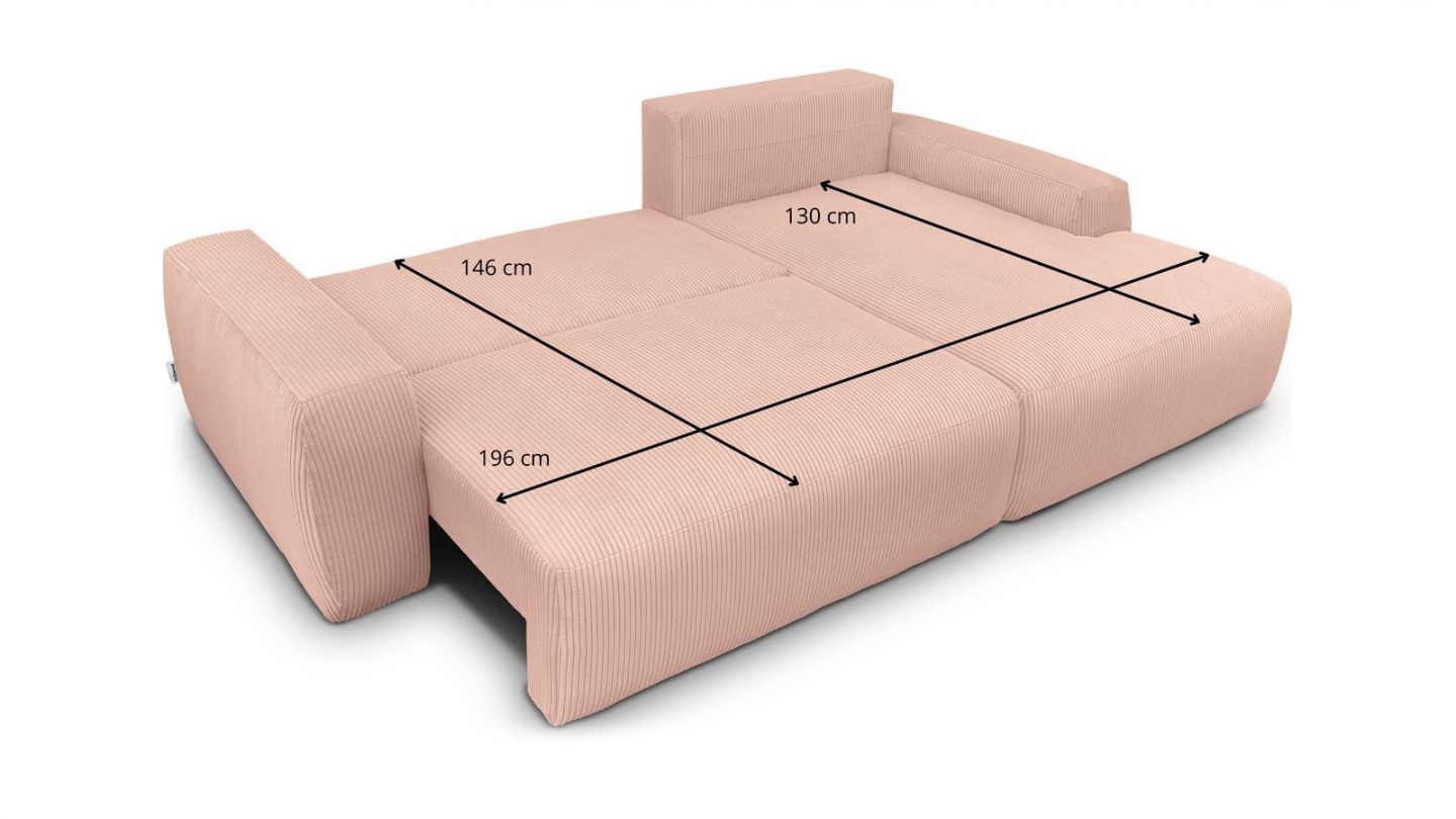 Canapé d'angle droit convertible 3 places en velours côtelé rose pâle - Sonny Canapé d'angle droit convertible 3 places en velours côtelé rose pâle - Sonny
