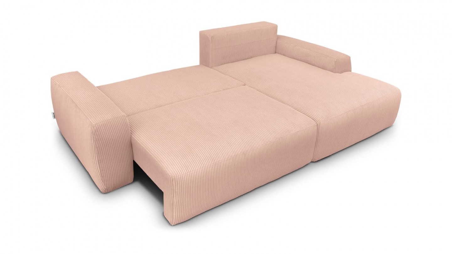 Canapé d'angle droit convertible 3 places en velours côtelé rose pâle - Sonny Canapé d'angle droit convertible 3 places en velours côtelé rose pâle - Sonny