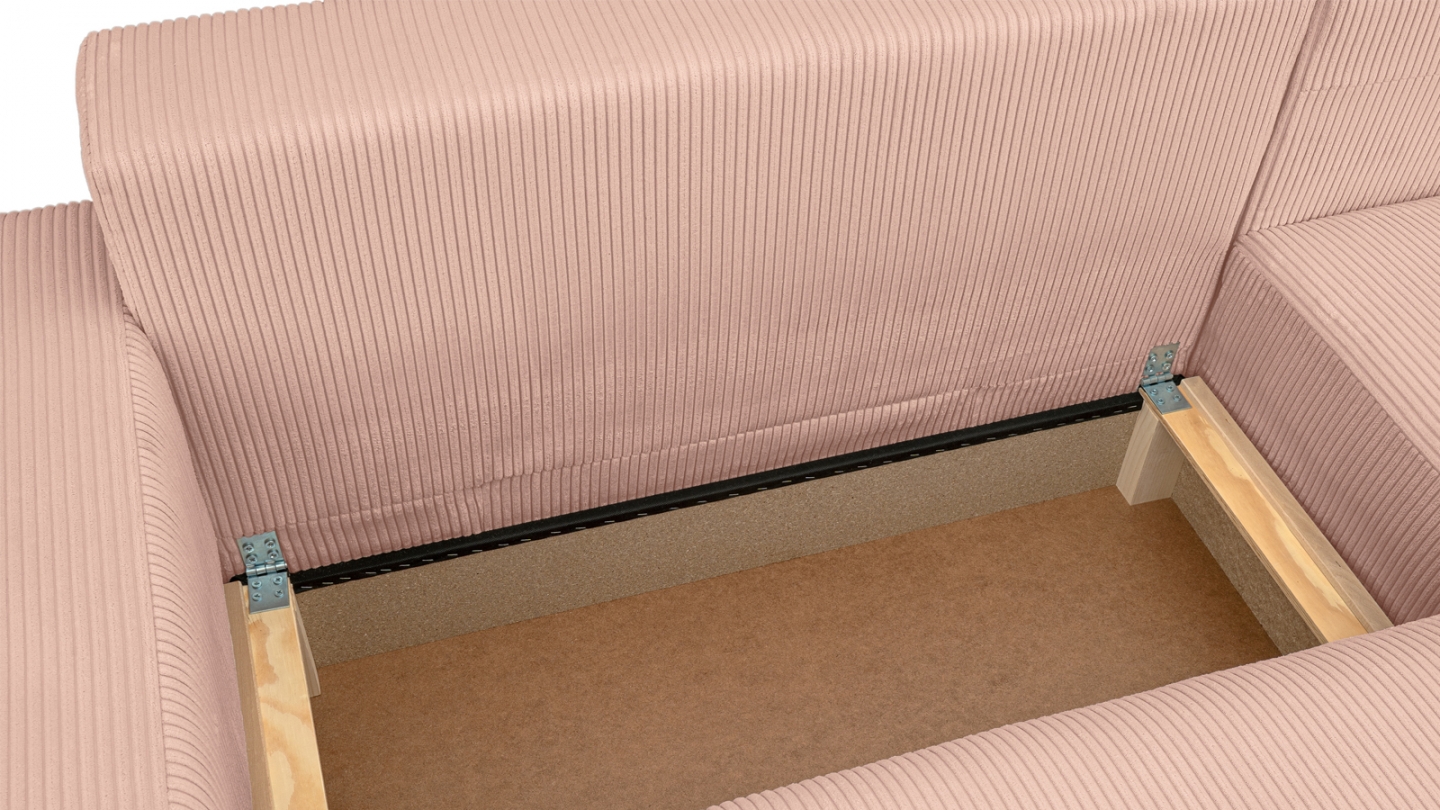 Canapé d'angle droit convertible 3 places en velours côtelé rose pâle - Sonny Canapé d'angle droit convertible 3 places en velours côtelé rose pâle - Sonny