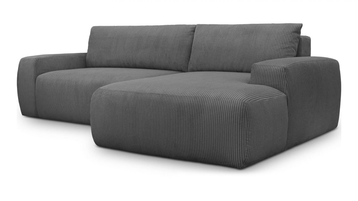 Canapé d'angle droit convertible 3 places en velours côtelé gris anthracite - Sonny