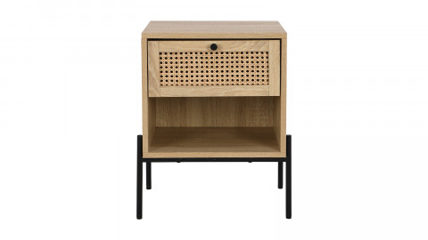 Table de chevet 1 tiroir en cannage naturel et effet chêne 40 cm - Iris