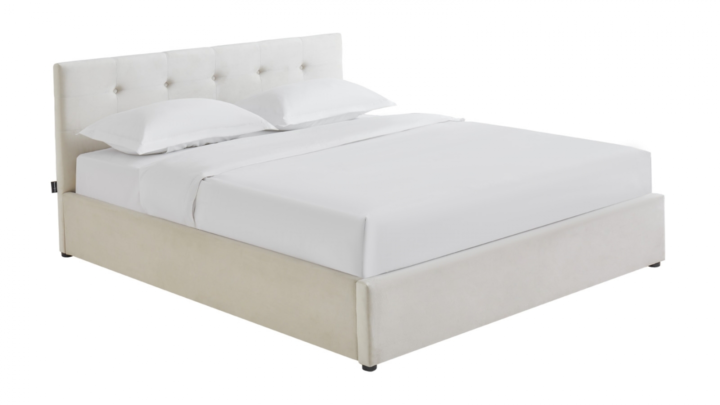 Ensemble Lit coffre adulte 140x190cm avec tête de lit en velours beige - Tina + Matelas mémoire de forme - Memo HR