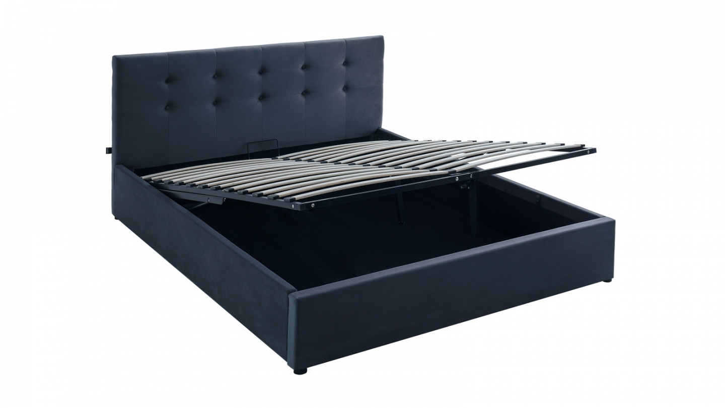 Ensemble Lit coffre adulte 160x200cm avec tête de lit en velours gris foncé - Tina + Matelas mémoire de forme - Memo HR Ensemble Lit coffre adulte 160x200cm avec tête de lit en velours gris foncé - Tina + Matelas mémoire de forme - Memo HR