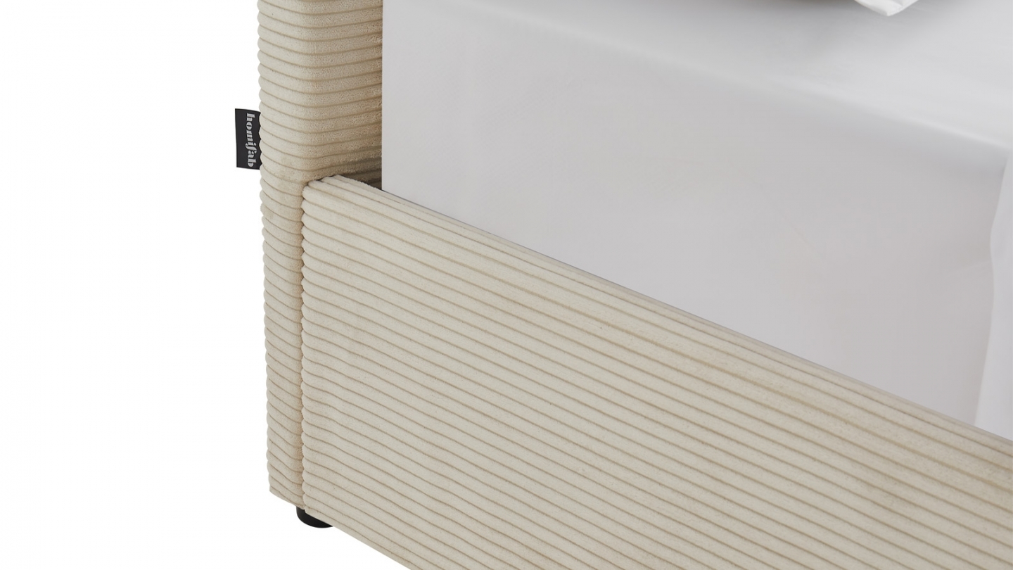 Ensemble Lit coffre adulte 140x190cm avec tête de lit en velours côtelé beige - Tina + Matelas mémoire de forme - Memo HR