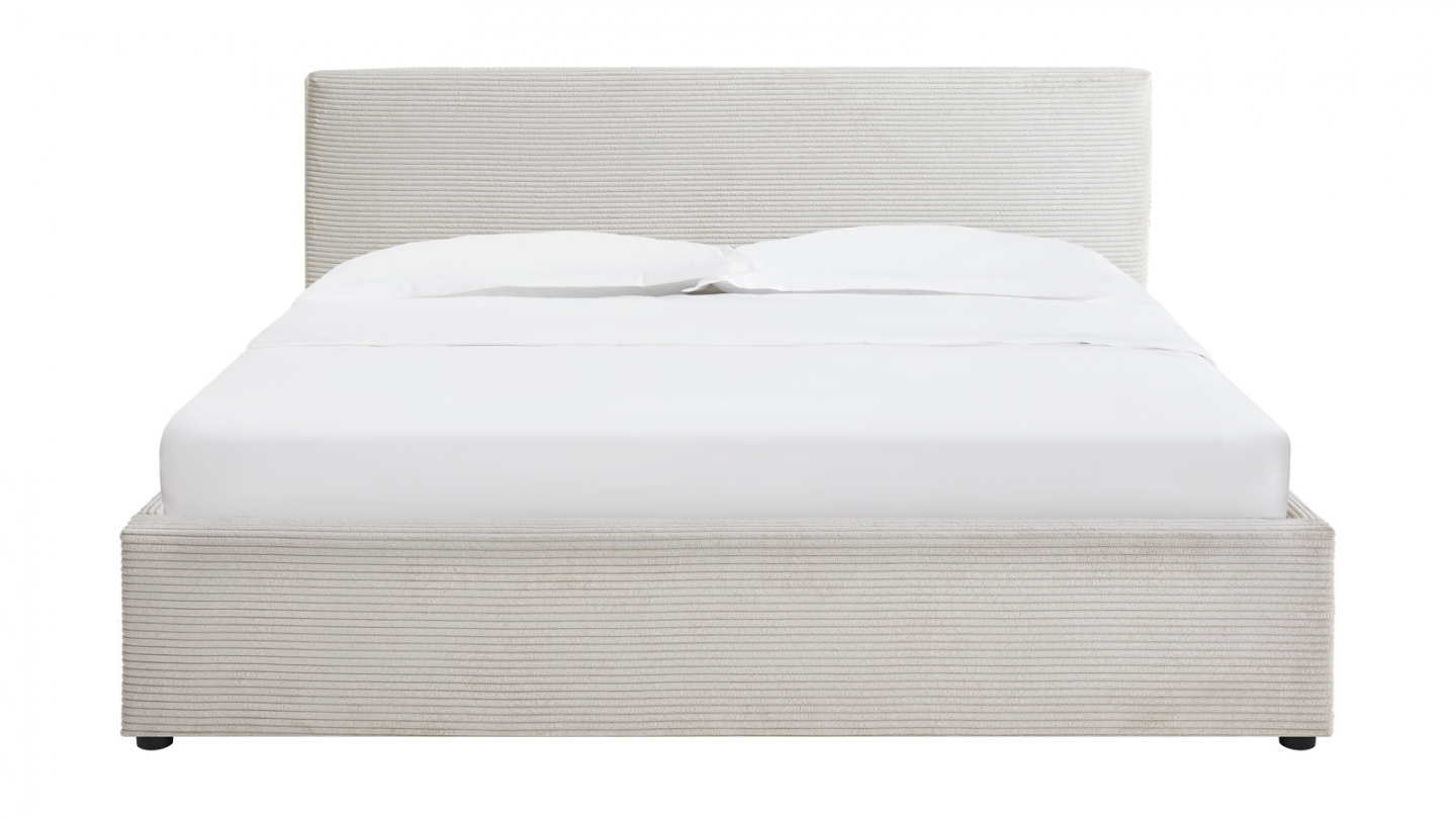 Ensemble Lit coffre adulte 160x200cm avec tête de lit en velours côtelé beige - Tina + Matelas mémoire de forme - Memo HR