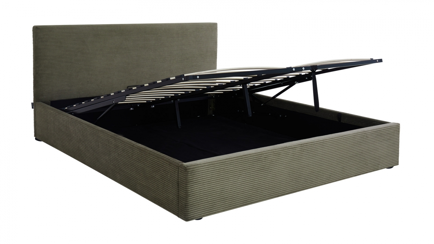 Ensemble Lit coffre adulte 140x190cm avec tête de lit en velours côtelé vert - Tina + Matelas mémoire de forme - Memo HR