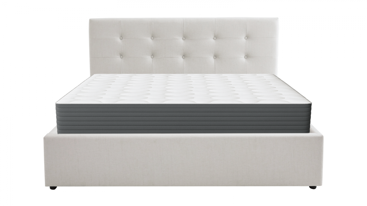 Ensemble Lit coffre adulte 160x200cm avec tête de lit en tissu beige - Tina + Matelas mémoire de forme - Memo HR Ensemble Lit coffre adulte 160x200cm avec tête de lit en tissu beige - Tina + Matelas mémoire de forme - Memo HR