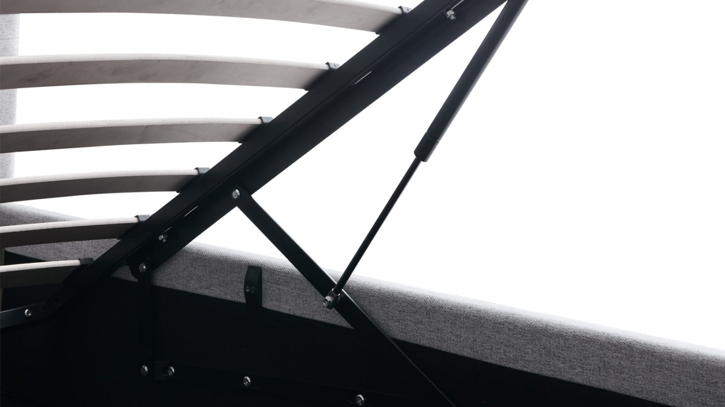 Ensemble Lit coffre adulte 160x200cm avec tête de lit en tissu gris - Tina + Matelas mémoire de forme - Memo HR