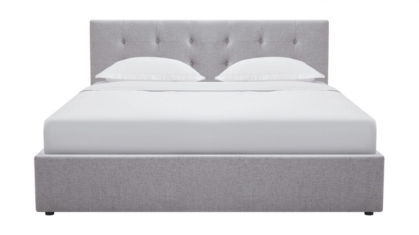 Ensemble Lit coffre adulte 160x200cm avec tête de lit en tissu gris - Tina + Matelas mémoire de forme - Memo HR