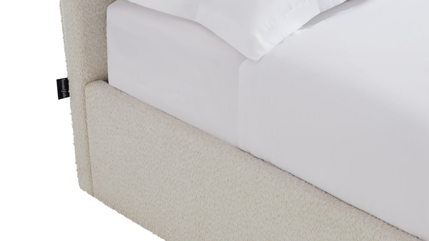 Ensemble Lit coffre adulte 160x200cm avec tête de lit en tissu bouclé beige - Tina + Matelas mémoire de forme - Memo HR