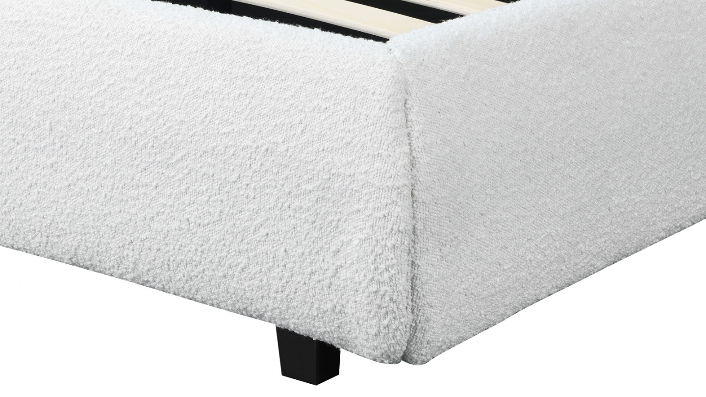 Lit coffre 160x200 cm avec tête de lit matelassée en tissu bouclé beige - Madisson